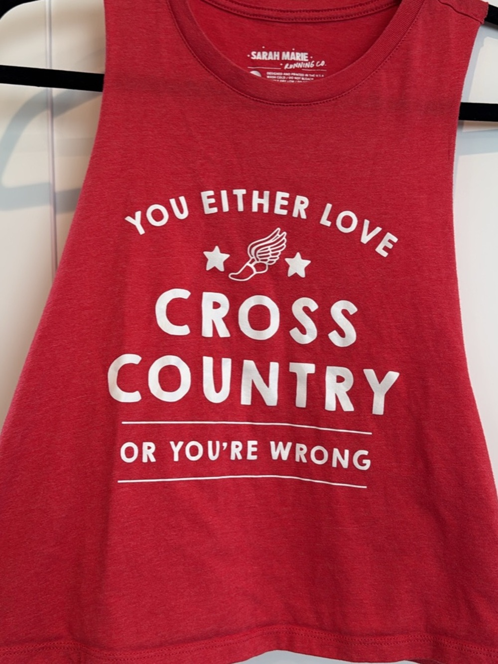 Sarah Marie Designs Red Cross Country XC Running Graphic Crop Tank
